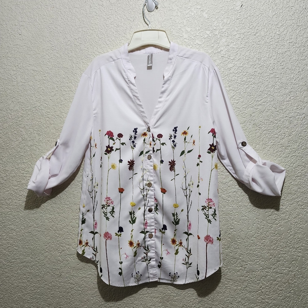 Noracora White 3/4 Sleeve Embellished Button Down Shirt (Unbranded) - Picture 6 of 10